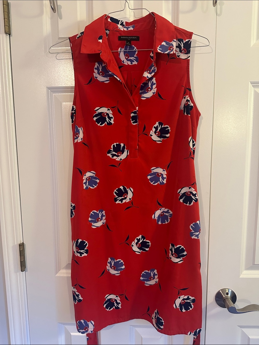 Banana Republic Red Floral Collared Sleeveless Mini Dress